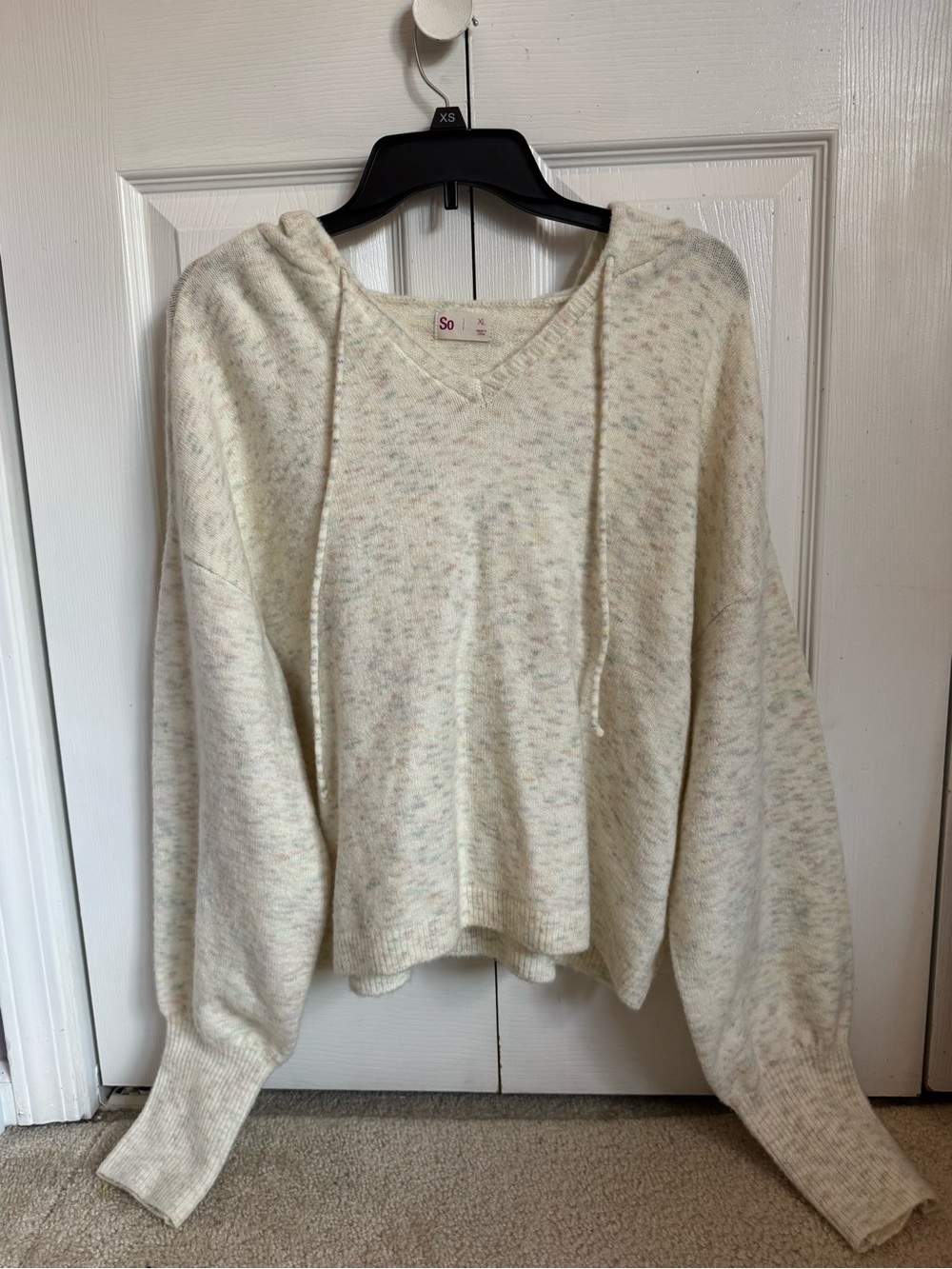 SO Cream Speckled Drawstring Hoodie Sweater